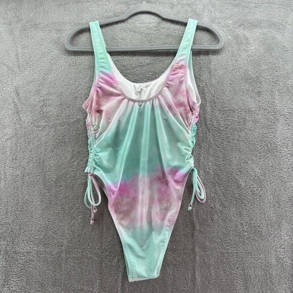 CupShe Swimsuit Women L Green Pink Tie-Dye One Piece Scoop Padded Rushed Tie - Picture 6 of 16